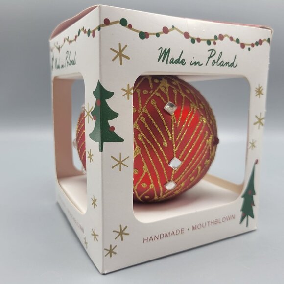 Handmade Mouthblown Christmas Ornament Made In Poland Red Gold - Picture 3 of 5